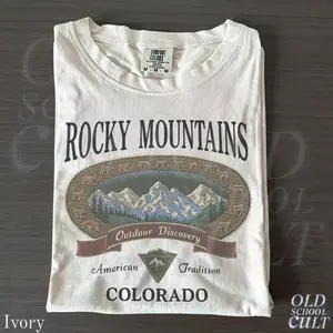 Vintage Rocky Mountains Colorado T-shirt Outdoor Discovery Graphic Tee 90s Mountain Hiking Shirt Comfort Colors Ivory Nature Top