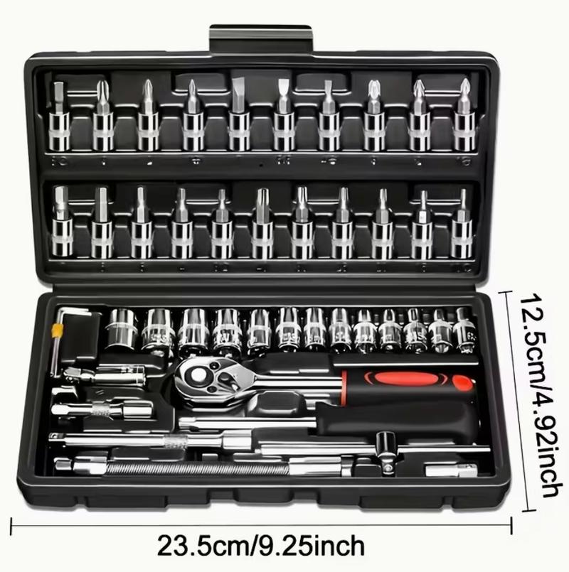 46 PCS Household Car Maintenance Tool Set - Ratchet Torque Wrench and Screwdriver Toolbox, Motorcycle Tire and Hub Maintenance Kit, Portable Bicycle Maintenance Socket Wrench