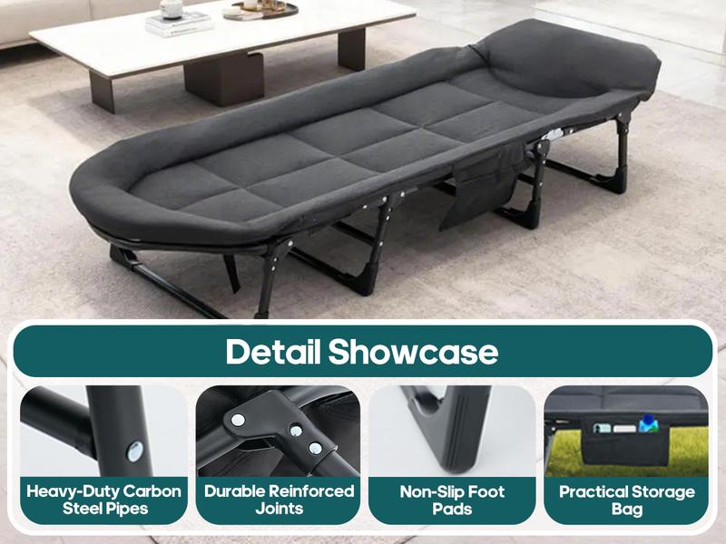 Camping Cot for Adults, 6 Angle Adjustable Folding Camping Bed with Mattress, Foldable Camping Bed for Camp, Office, Outdoor, Lightweight Camping Cot with Carry Bag Supports 450 lbs