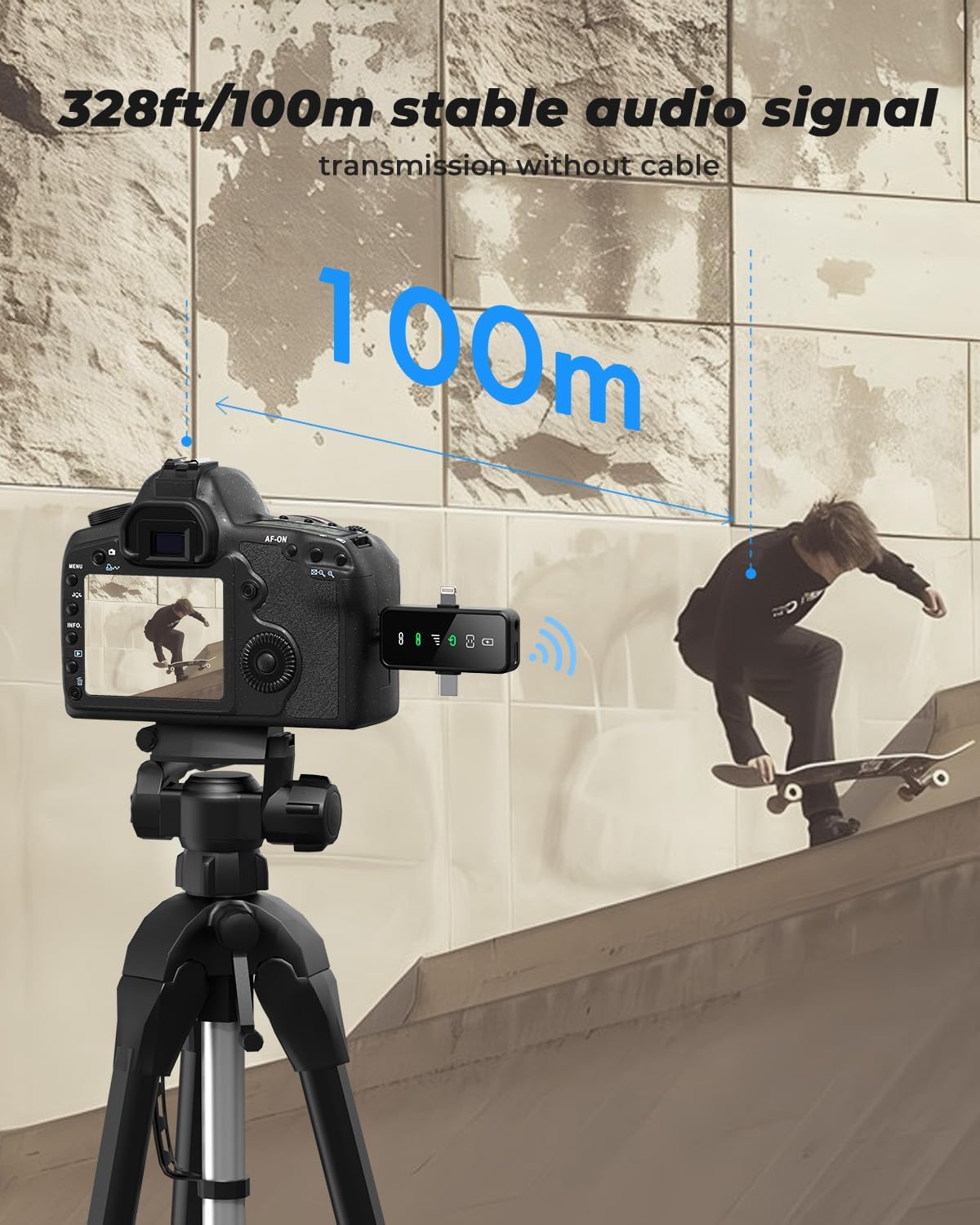 3-in-1 Compact Wireless Microphone for iPhone, Android, Camera: 20H Battery, 328FT Range, Mini Microphone for Video Recording, Noise Canceling for Content Creators, Power Conditioners