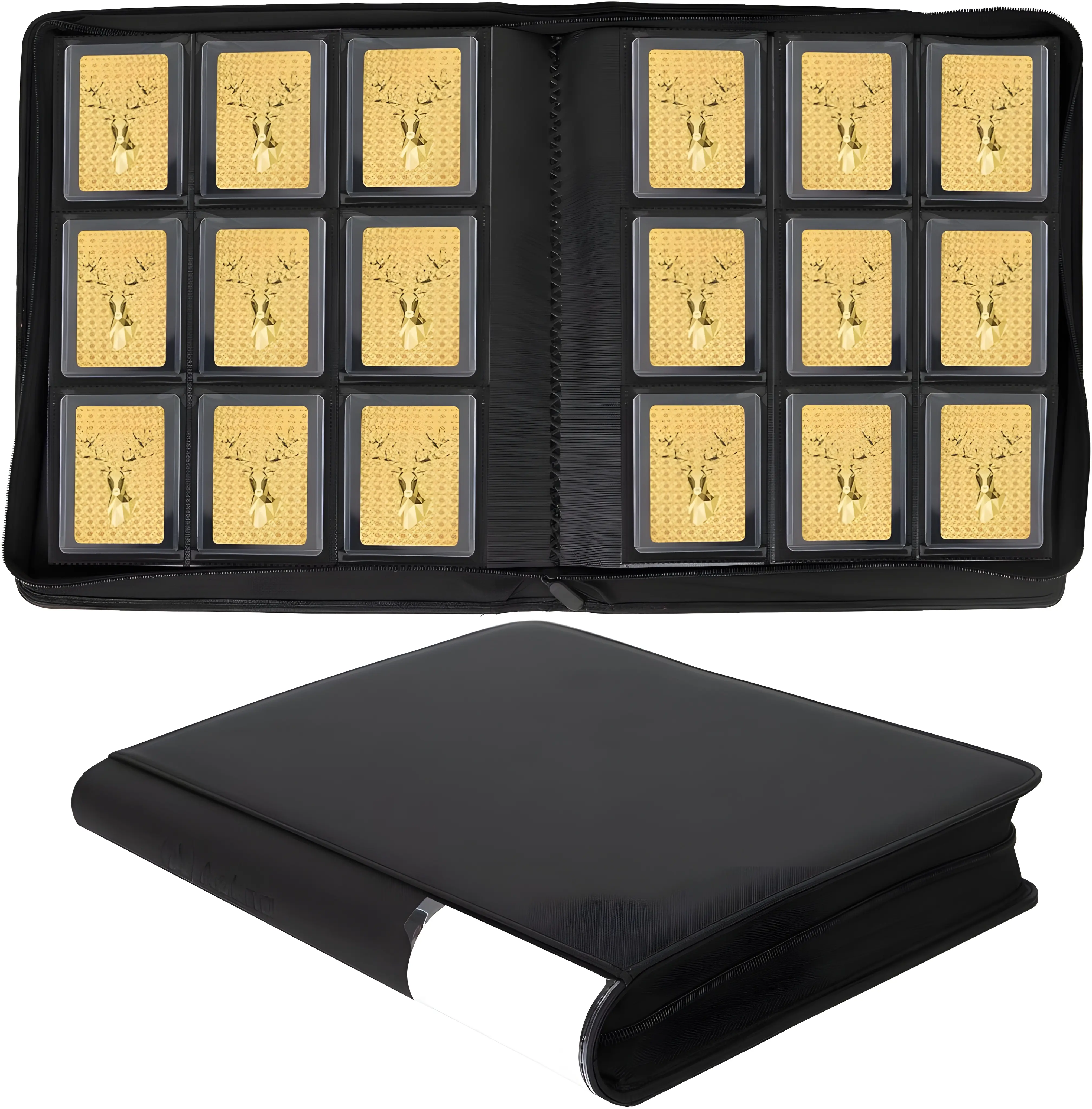 Toploader Binder Holds 360 Toploaders with 9 Double-Sided Pockets for 3"x4" Rigid Cards Waterproof PU Leather Case Sturdy Protection for Trading & Sports Cards