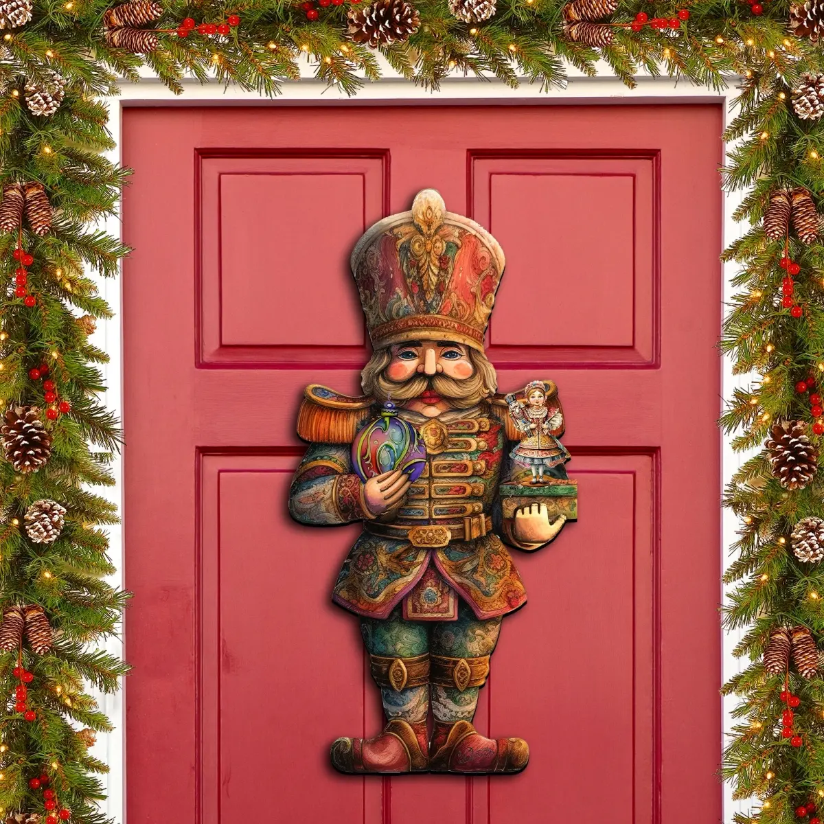 Designocracy 8611059H 24x18 in. UV-Coated Lightweight Handmade Artistic Colorful Clara & Nutcracker Prince Artwork Wooden Wall Decoration - Holiday Door Hanger, Christmas Home Supply Gift