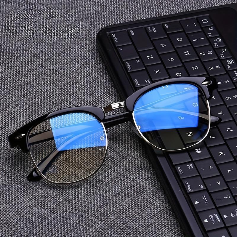 Anti-Blue Light Glasses - Black Metal Frame with Anti-Eye Strain Lens, Modern Y2K Computer Glasses for Men & Women, Lightweight Metal Frame Eyewear with, Compatible with Smartphones, Tablets, Laptops - Office, Gaming, Everyday Use