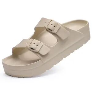 Women's Platform Sandals with Arch Support with Adjustable Buckle, Chunky Lightweight Foam Slip on Slides, Comfortable Summer Beach Sandals
