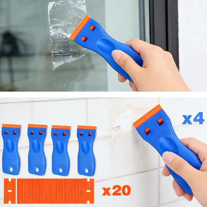 Plastic Razor Blade Scraper Tool Set - 4/6 Pcs Scrapers + 20/30 Pcs Plastic Blades, Home Cleaning Equipment for Floor, Stove, Car Window Label Removal, Specialty Kitchen Utensil