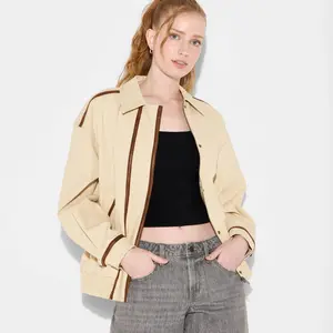 Women's Canvas Faux Leather Trim Bomber Jacket - Wild Fable