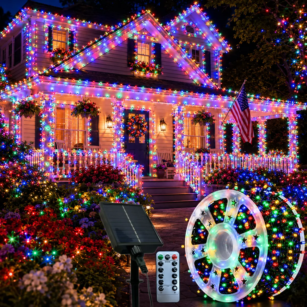 800-LED Solar Multi-Color String Lights, 334.6ft Waterproof Outdoor Fairy Lamps with Remote Control, Festive Decor for Garden, Porch, Holiday Celebrations