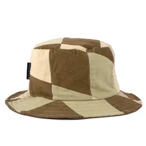 FRIED RICE Fisherman Patchwork Hat - Tan Color Block Design with Unique Patchwork Pattern