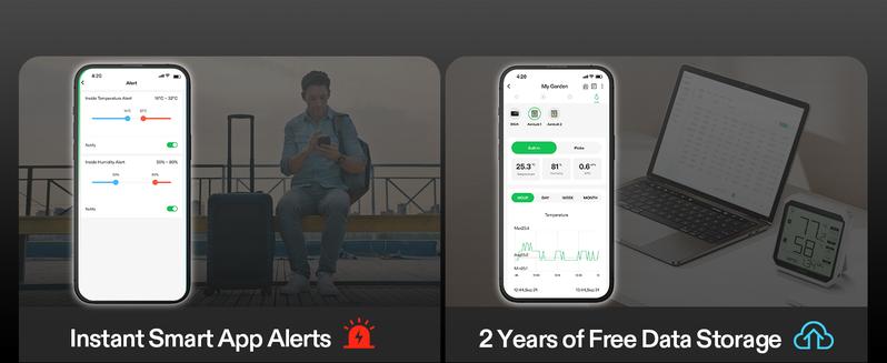 VIVOSUN AeroLab THB1/THB1S Wireless Bluetooth Hygrometer Thermometer Indoor, Smart Temperature Monitor, VPD, Digital Humidity Meter, LCD Remote Control & Alert, Data Storage, Dual Channels, Battery Included