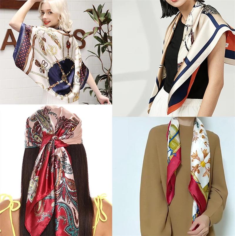 4-piece suit 35'' Printed Square Head Scarf Neck Scarves for Women Silk Like Hair Kerchief Bandanas Neck Scarf Shawls Sleeping Head Wraps Hair Band Headscarf Female Hair Accessories