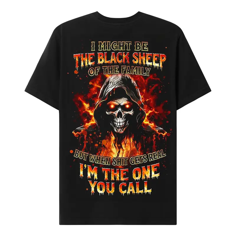 Menswear Soft Casual T-Shirt, Chaosmoda Gen X Custom Year Skull Graphic Tee with Edgy Skull Vibe, Black Sheep Themed Mens Top, Breathable, Tshirt