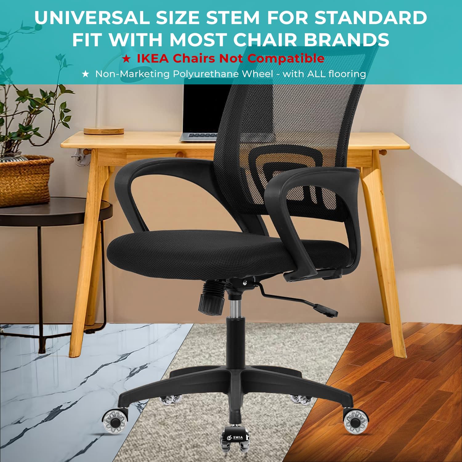 THE WELL KEPT 2 Inch Office Chair Caster Wheels Set of 5 Heavy-Duty Smooth Rolling Safe for  Floors Silent and Durable Replacement for  and Office Chairs