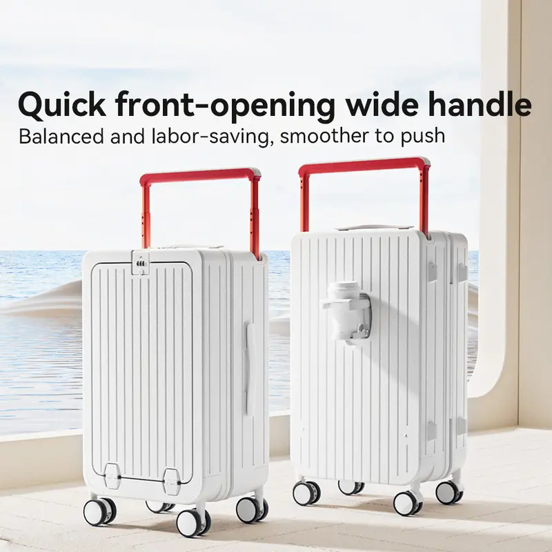 【YQ TRAVEL】 Carry On Luggage | 20/24 Inch Hard Shell PC Lightweight Impact-Resistant Suitcase with Double Spinner Wheels, TSA Secure Lock, Front Open Laptop Compartment & USB Charging Port | Multi-function Travel Essential for Travel & Business Trips