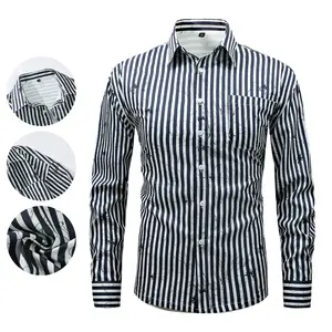 Graphic Stripe Print Long-Sleeve Shirt with Pocket Eye-Catching Everyday Wear