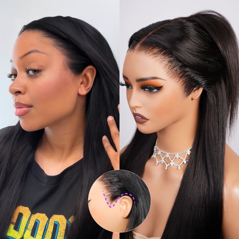 [HOT] Megalook 13x6 Glueless Lace Frontal Wig Pre-Everything Ear To Ear Natural Hairline HD Lace Skin Melted Silky Straight 220% Density Human Hair Wigs With Drawstring