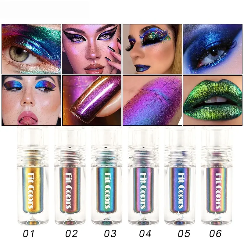 6-Piece Chameleon Glitter Liquid Eyeshadow Set - Diamond-Effect, Metallic Color-Shifting Formula, Long-Lasting, Fragranced, Safe Ingredients, for Face & Eyes, Holiday Makeup