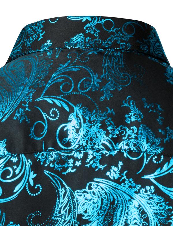 ZEROYAA Men's Luxury Paisley Shiny Printed Slim Fit Short Sleeve Button Up Dress Shirt