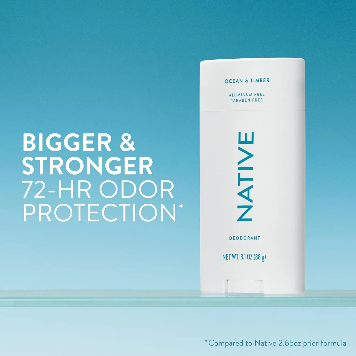 Native Aluminum Free Deodorant, Ocean & Timber, Large Size Stick, 72 Hour Odor Control, for Women & Men, Contains Naturally Derived Ingredients, 3.1 oz