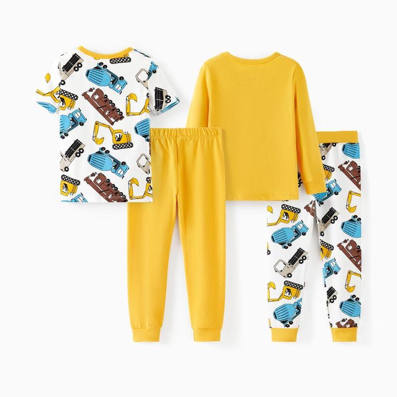 PatPat Toddler Kids 4-piece Organic Cotton Pajamas 4-in-1 PJ Snug Fit Pjs for Boys Girls GOTS Certified Soft Breathable Stretchy Coordinated Patterns