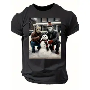 Men's Horror Movie T-Shirt - Friday the 13th & A Nightmare on Elm Icons, 100% Cotton Iconic Hockey Mask & Print Tee for Horror Fans, Iconic Villains Gift