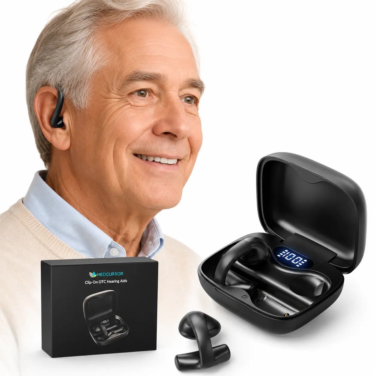 OTC Hearing Aids for Adults - Discreet Sound Amplification, Rechargeable hearing aids for seniors with noise cancelling, Portable Design, No Prescription Needed, Hearing Amplifier for Moderate Hearing Loss, Clear Sound, Hearing Impaired Solutions