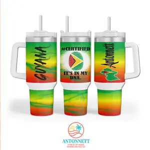 Antonnett “Certified: It’s In My DNA” Personalized 40 oz Tumbler – Stainless Steel, 3.86x9.72 in., Handle, Sliding Lid, Straw, Flag Meaning Display Card, Multilingual Options, Custom Name in 12 Fonts, Caribbean-Inspired Design for Hydration or Gifts