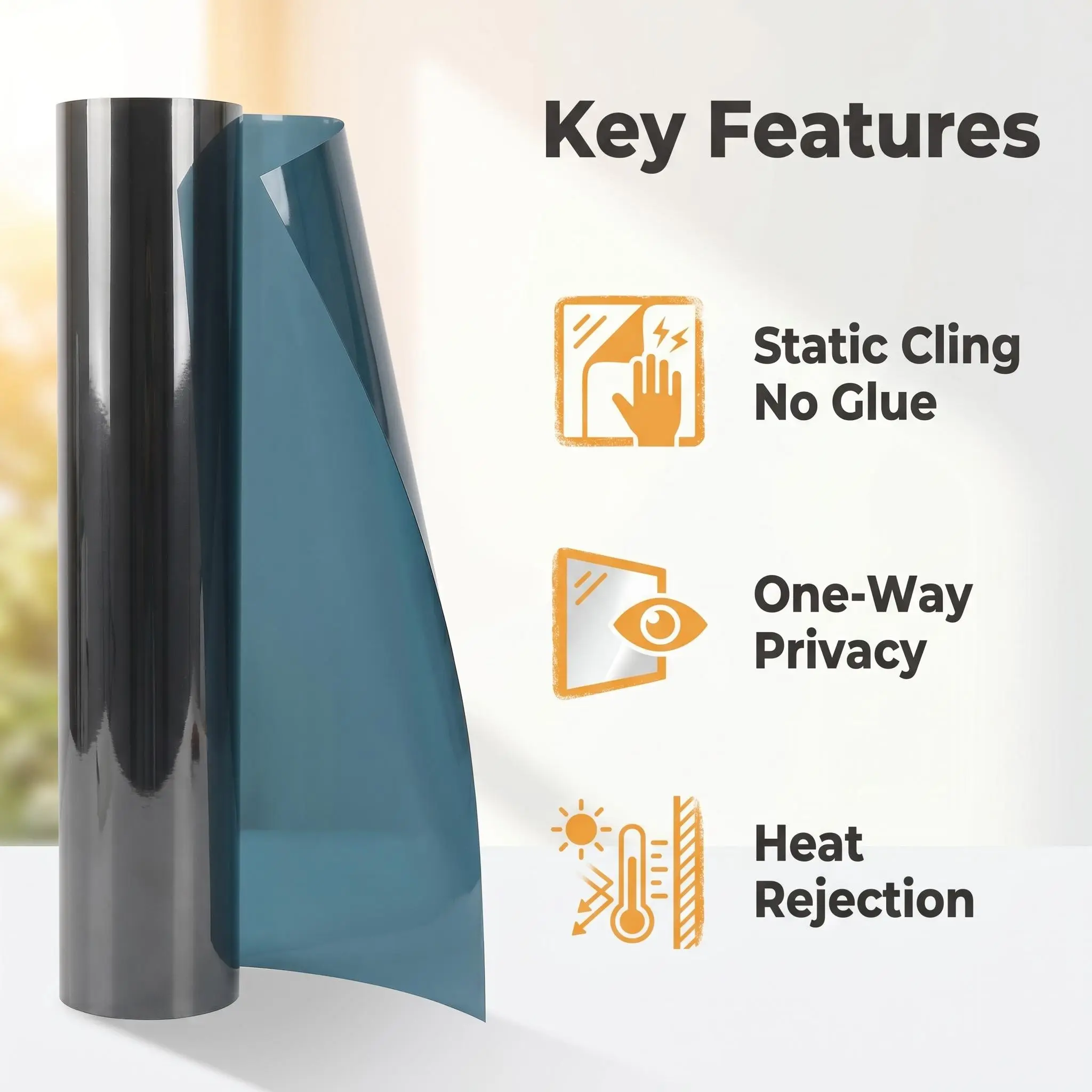 Static Cling No Glue Heat Insulation Window Film - Sun Block, Residue-Free, No Residue When Peel Off, Easy-Remove, Reusable, Versatile for Home Office, Silver Gray/Light Blue Silver Decorative Sticker for Cars