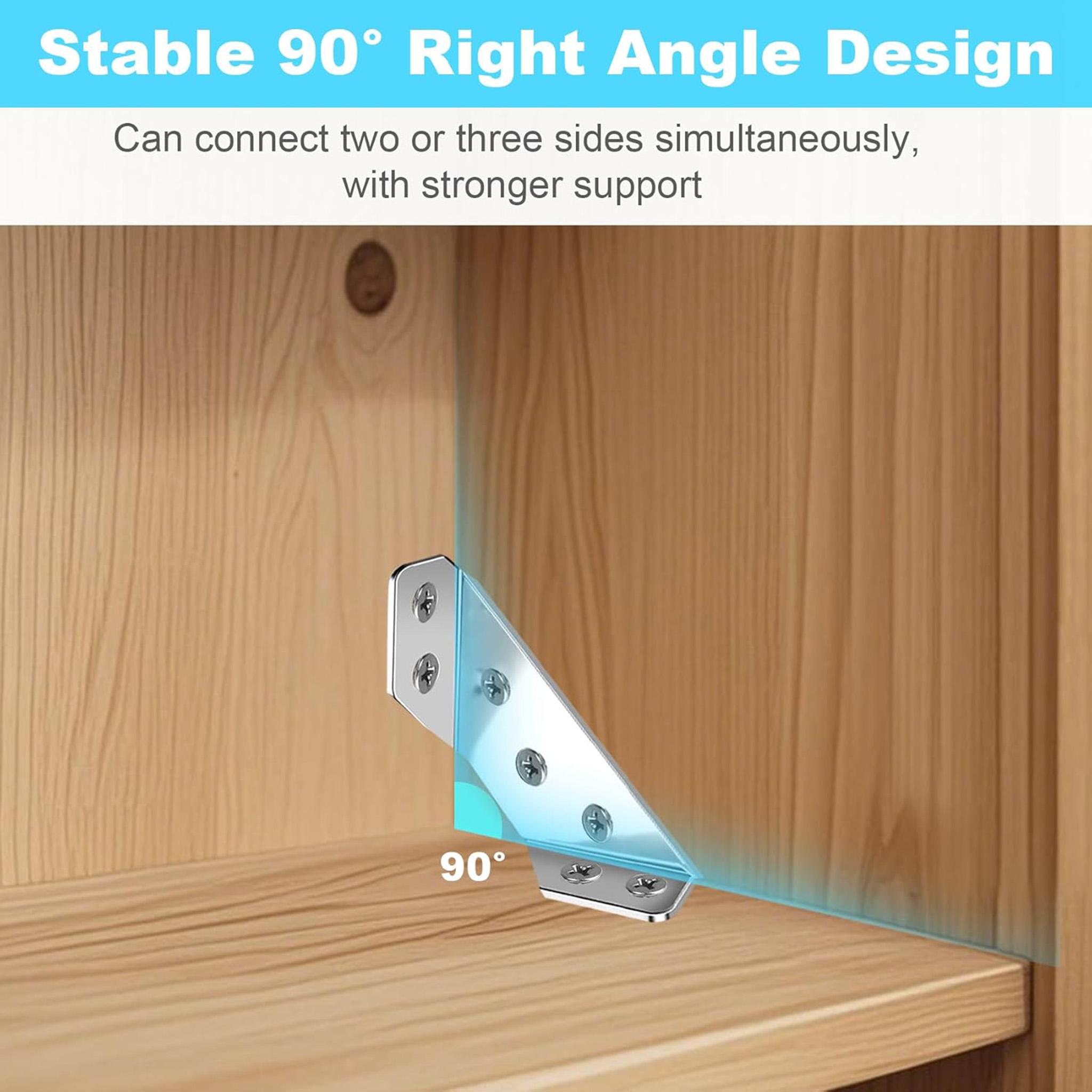 Premium Stainless Steel Corner Brackets for Wood Frame, Universal Metal Hardware Corner Braces with Screws, Wooden Furniture Corner Connectors Such as Drawers, Cabinets, Tables and Chairs