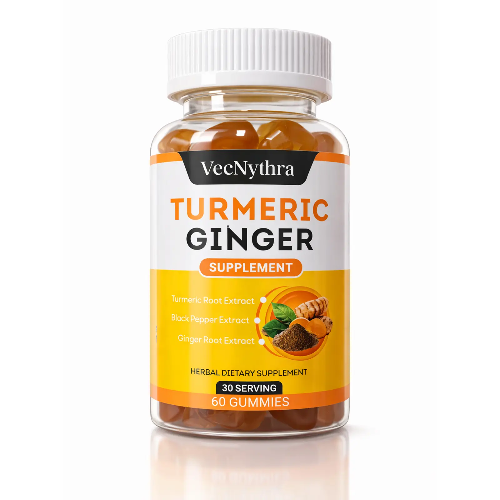 Natural Turmeric Ginger Gummies - 500mg Turmeric, Black Pepper, Ginger - 60 Count, Joint & Digestive Support, No Artificial Colors