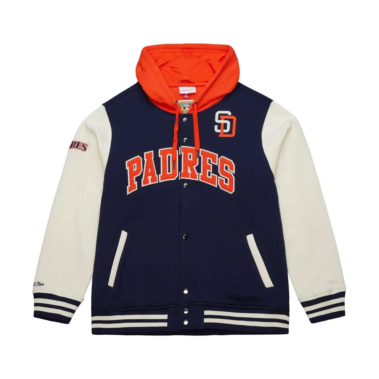 Mitchell & Ness Men's San Diego Padres Navy Sideline Casual Embroidered Graphic Fleece Full-Snap Coats, Premium Fabric Outerwear