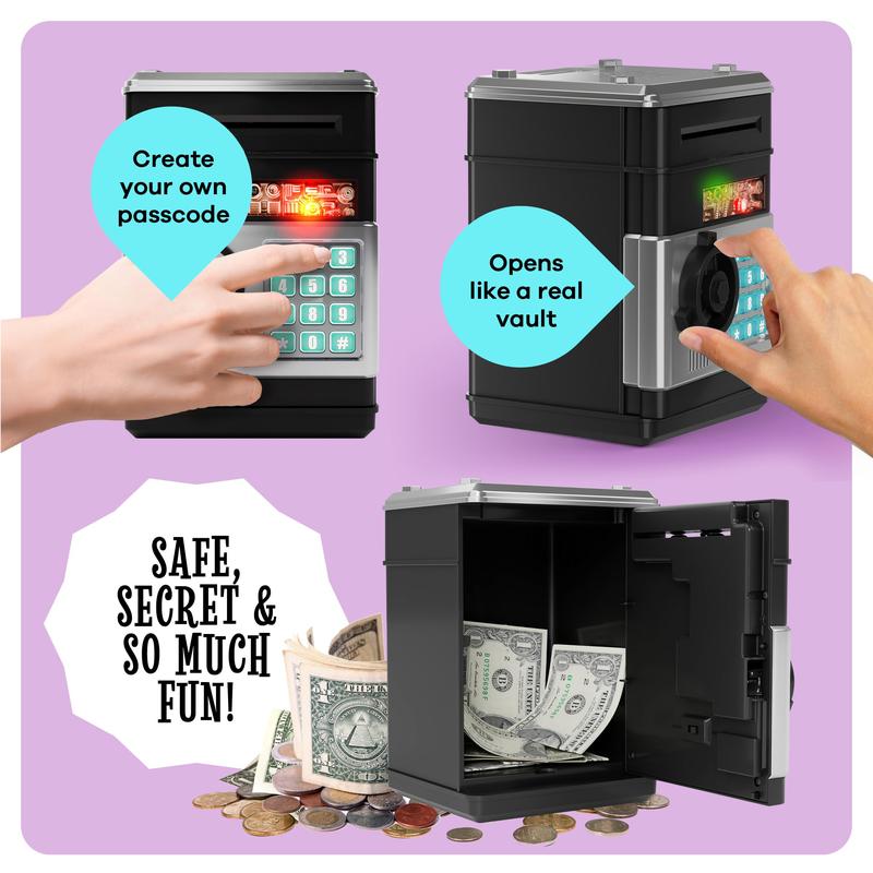 Piggy Bank for Boys Adults, Electronic ATM Coin Cash Bank with Password Code Lock and Auto Grab Bill Slot, Large Capacity Coin Bank Money Jar for Adults, Designed for All US Coins