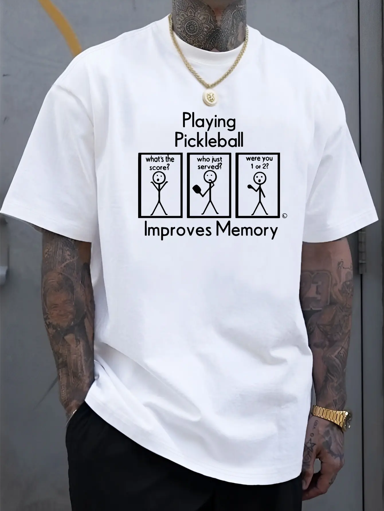 Men's Graphic T-Shirt with Funny Pickleball 'Improves Memory' Quote, Short Sleeve 100% Cotton Top for Sports Enthusiasts, Tshirt, Shortsleeve, Garment, Fabric, Menswear