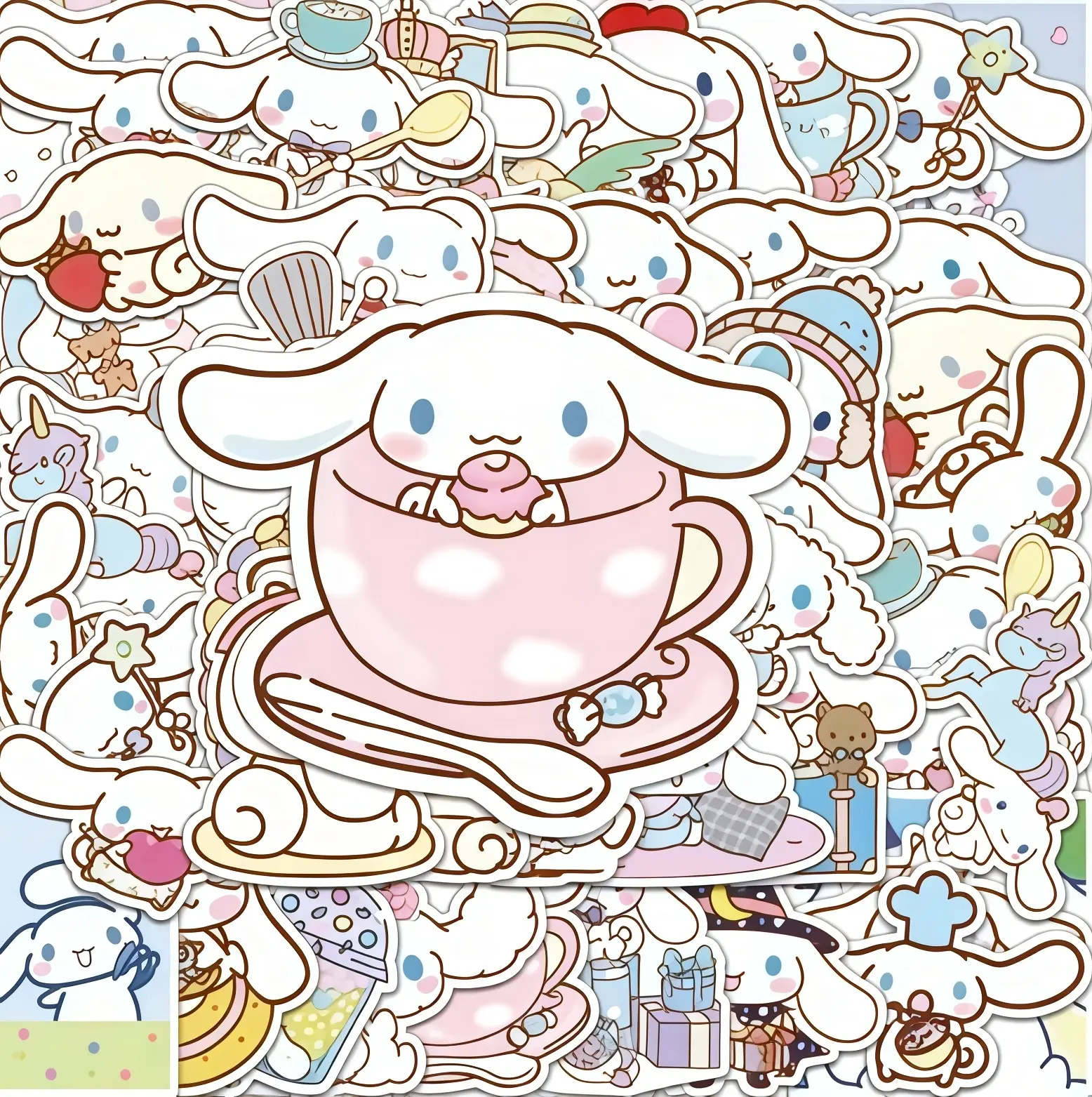 Sanrio Cinnamoroll Character-Based Animal Character Stickers - 50-Pack Waterproof Cute Stickers Sheet, Girls' DIY Scrapbooking & Stamping Journal Decor Gift, Journals