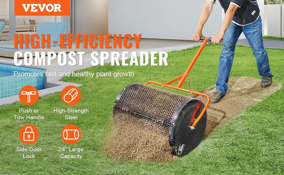 【Summervibes】VEVOR Compost Spreader with Upgraded 3-Height Adjustable T Shaped Handle, 24" Roller Lawn Spreader and Peat Moss Spreader, Steel Mesh Basket Garden Spreader with Side Latches, for Spreading Manure VEVOR Super Brand Day 【Summervibes】VEVOR Compost Spreader with Upgraded 3-Height Adjustable T Shaped Handle, 24" Roller Lawn Spreader and Peat Moss Spreader, Steel Mesh Basket Garden Spreader with Side Latches, for Spreading Manure VEVOR Super Brand Day