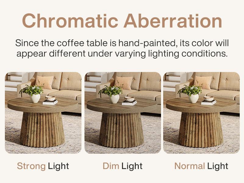 LITTLE TREE Round Coffee Table, 31.5" Modern Circle Center Table with Fluted Drum Base and Wood Grain Finish, Minimalist Accent Cocktail Table for Living Room, Apartment, Small Space