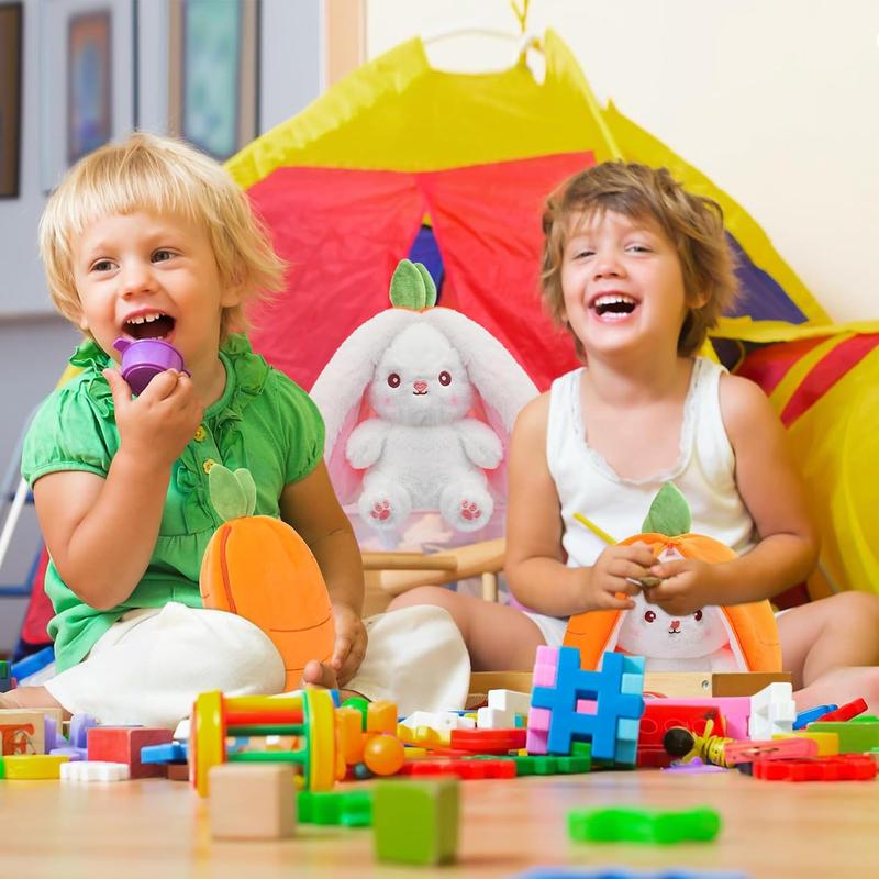 Bunny Stuffed Animal Reversible Cuddle Bunny Stuffed,Strawberry Bunny Transformed Rabbit Plush Zipper,Turns Into Ears Bunnies Plushies Toy Cute Stuffy Doll Easter Girlfriend Gift Valentine's Day gift