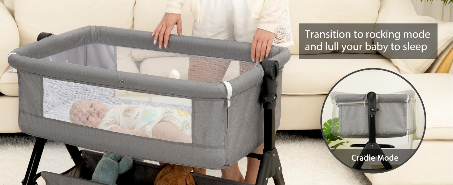 Baby Bassinet,  Crib for Infant and Newborn, Bedside Sleeper with Storage Basket and Mosquito Net, Easy to Fold, Height Adjustable, Portable Side Bed Crib portable