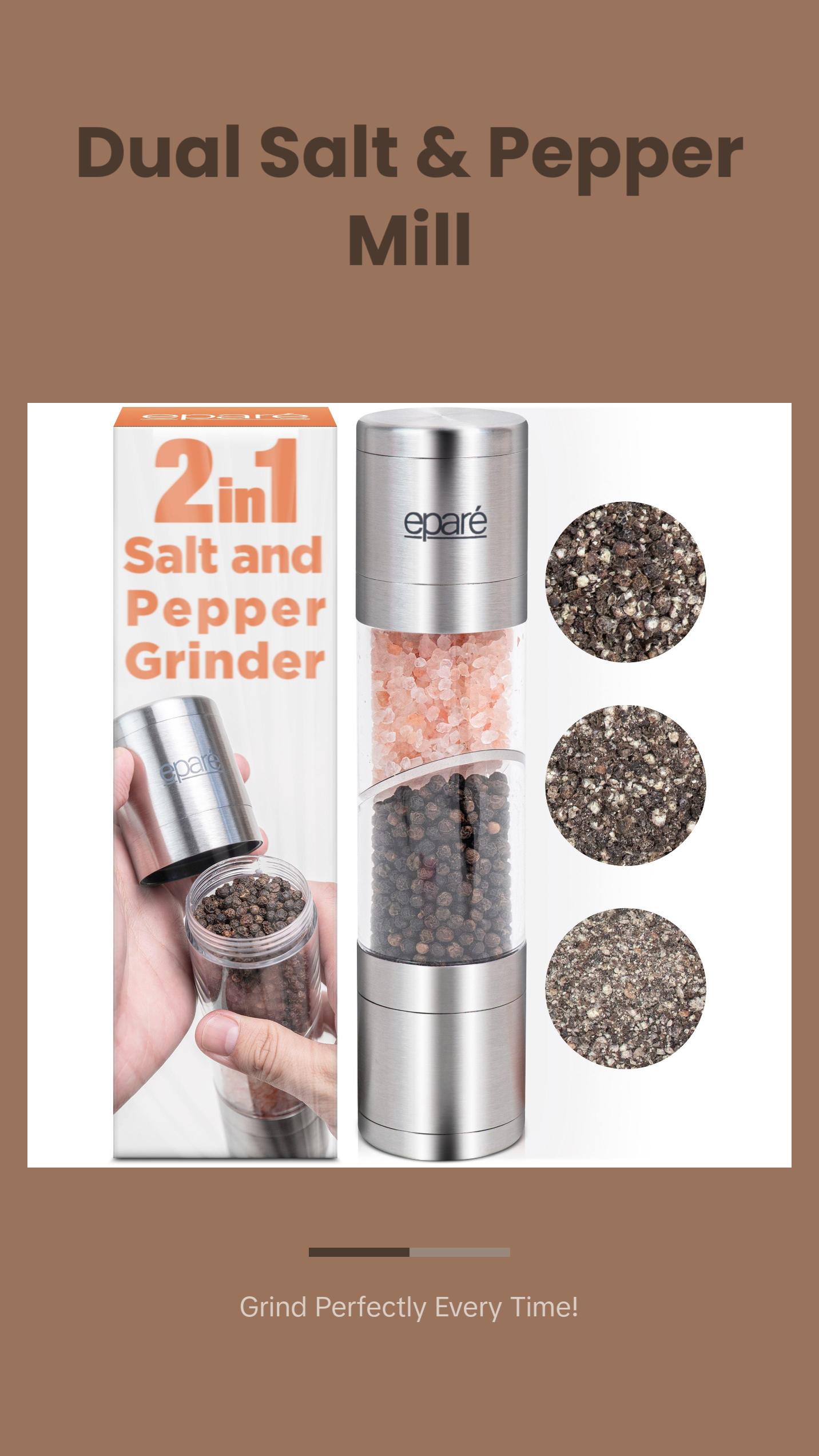 Eparé Dual Salt and Pepper Grinder Combo - 2 in 1 Refillable Peppermill Grinders