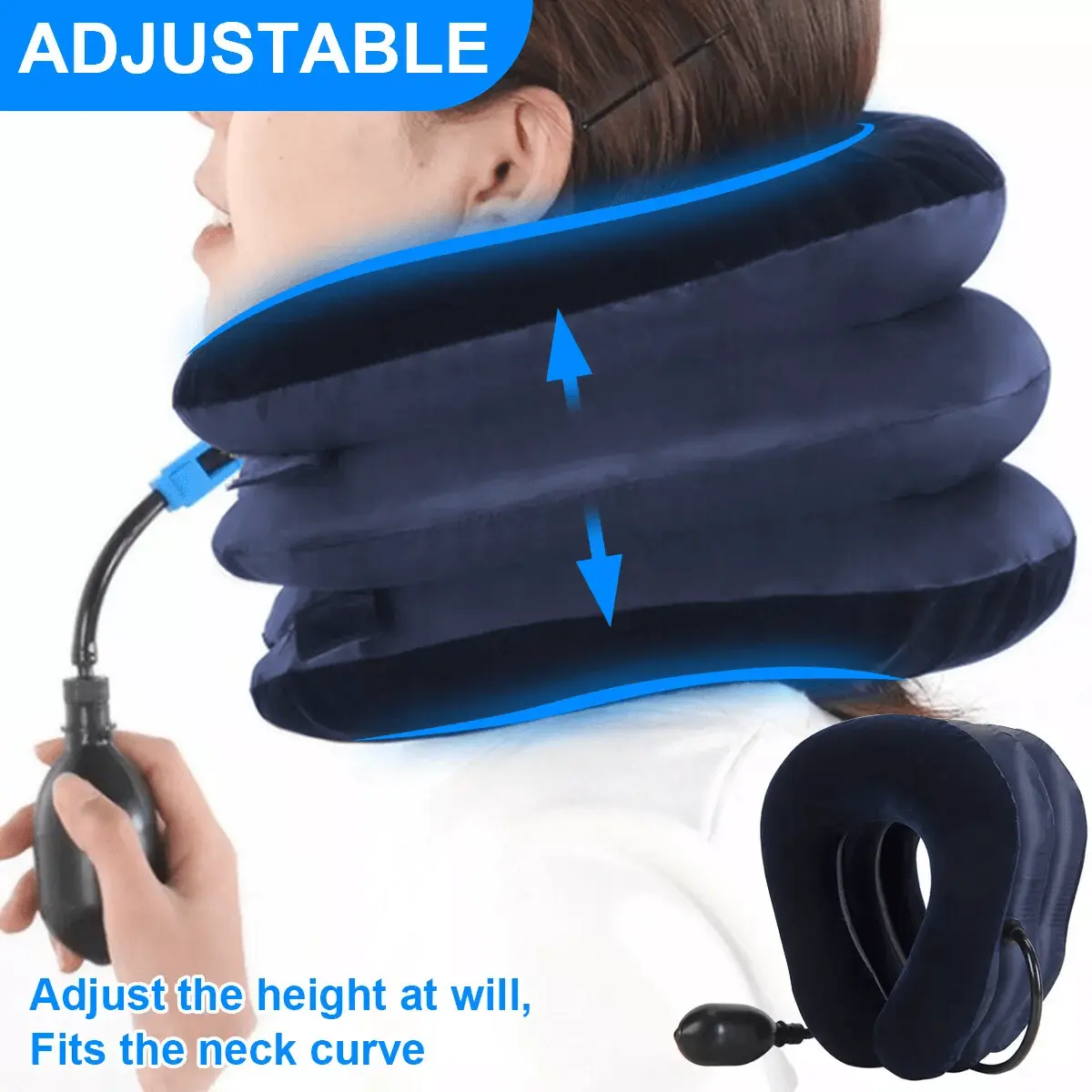 1 Pack Adjustable Inflatable Neck Pillow, - Ergonomic Inflatable Travel Pillow - Ideal Holiday Gift for Friends and Family, Ergonomic Inflatable Travel Pillow