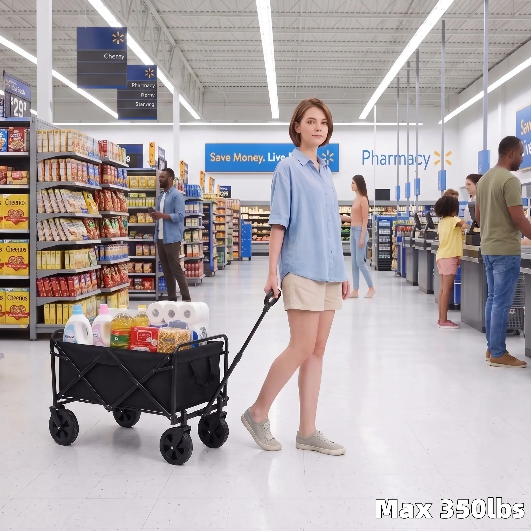 【Backtoschool】Portable Folding Wagon Cart, 350/450 LBS Heavy-Duty  Collapsible Foldable Wagon - All-Weather Utility Cart with Big Wheels for Outdoor Leisure, Camping, Beach & Groceries