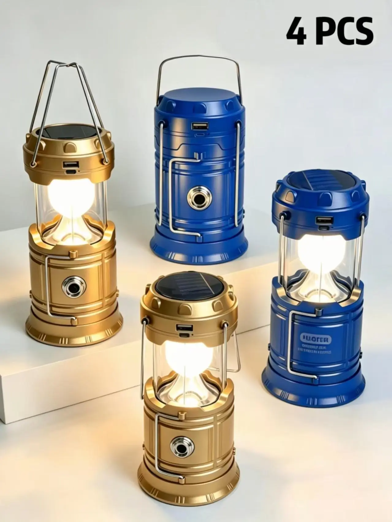 4-Piece Collapsible Portable LED Rechargeable Lanterns - Lightweight Waterproof Mini Solar Recharge Wireless Flashlight, Solar & USB Charging for Indoor/Outdoor Emergency Use, Mini Solar Lanterns