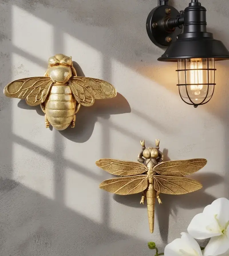 Golden Resin Insect Wall-Mounted Hanging Ornaments - Classic Home Decor for Living Room, Indoor Home & Office Interior Decorations