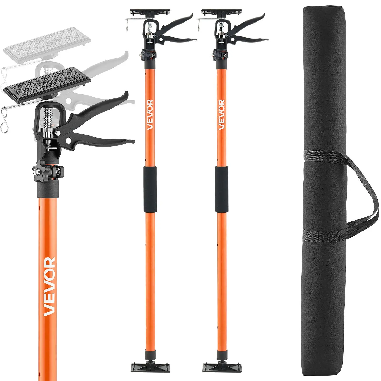 VEVOR 2-Pack Steel Cabinet Jack Support Poles, 45.7-114.2in Telescopic Quickrelease Rods with Adjustable Angle & Steady Floor Pad, 154lbs Capacity Third Hand System for Cabinet Installation, Drywall & Ceiling/Slope Lift, Carry Bag [DealsForYouDays], Weigh