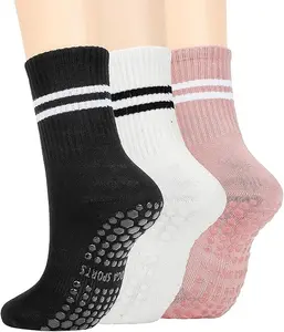 3 Pairs Women's Non Slip Pilates Socks with Grips for Yoga and Barre