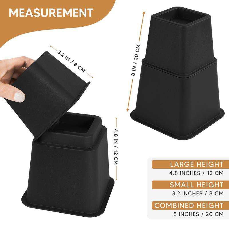 Utopia Bedding Adjustable Bed Risers 3, 5, 8 Inch – Heavy Duty Set of 4 for Bed, Couch, Desk – Supports 1300 lbs – Under Bed Storage – Black