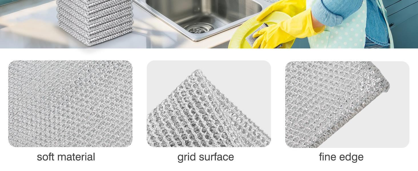 10 Counts Non Scratch Wire Dishcloth Multipurpose Wire Dishwashing Rag Metal Scrubbers for  for Wet and Dry Cleaning, 2-Layer Kitchen Cleaning Cloth Cleaning Tool