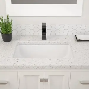 Dcolora Rectangular Undermount Bathroom Sink – 17.5" x 11" White Porcelain Ceramic Basin with Overflow for Modern Vanity and Lavatory