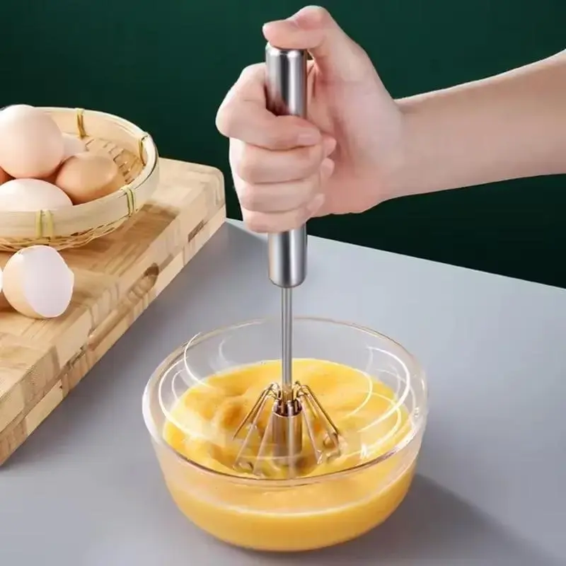 Stainless Steel Semi-Automatic Whisk, 2026 New Stainless Steel Egg Whisk Hand Push Rotary Whisk Blender, Hand Push Mixer Stirrer Tool for Cooking Kitchen Home Egg Milk