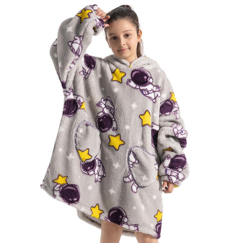 Wearable Blanket Hoodie for Boys Girls Kids, One Size 1Pcs Oversized Nightgown Loungewear Wearable Hoodie Sweatshirt Blanket Warm Hoodie with Pocket