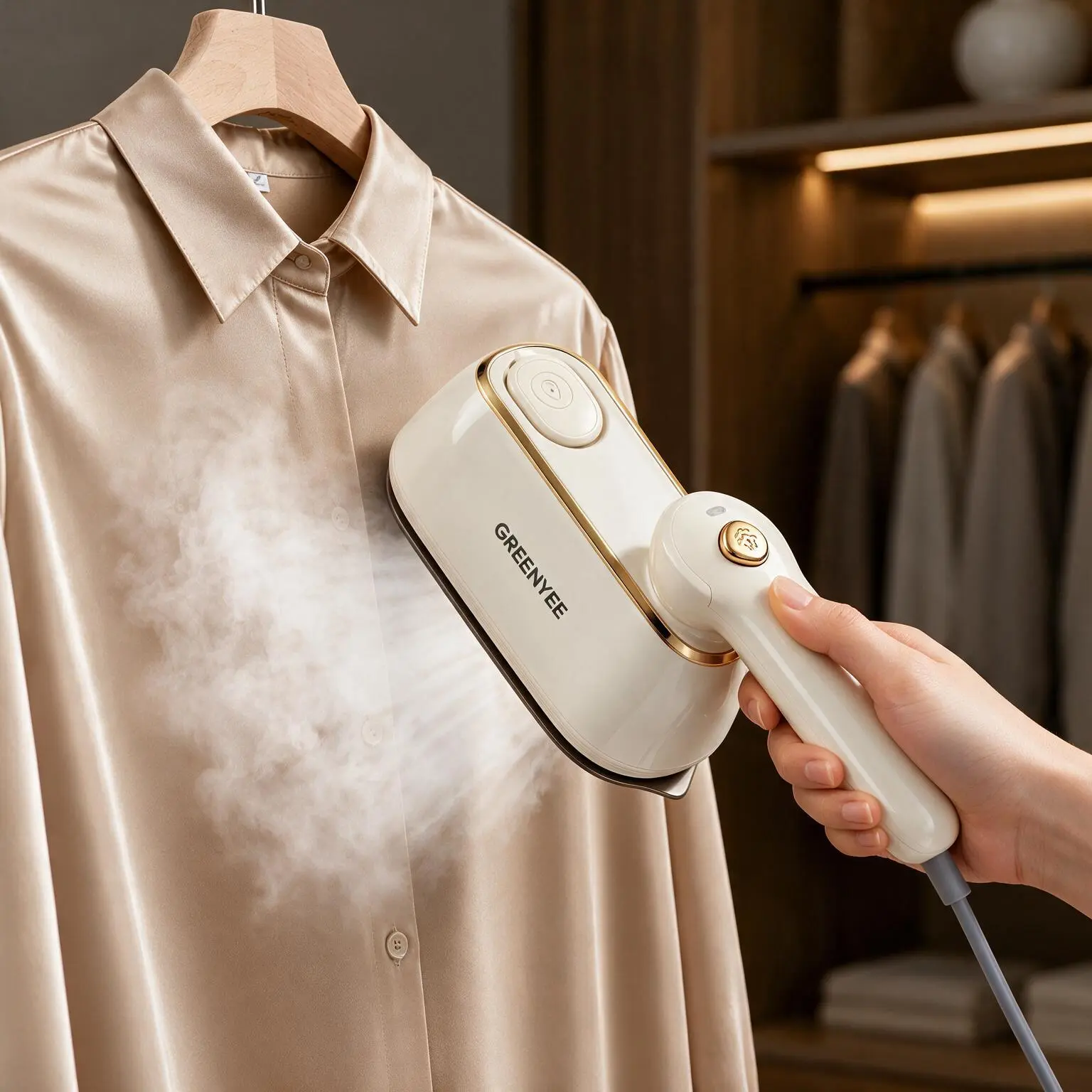 GREENYEE 2-in-1 Clothes Steamer & Iron, 5s Fast Heat-Up, Large Iron Plate, One-Touch Operation, Powerful Steam, Foldable Portable Travel Steamer for Home, Office & Travel